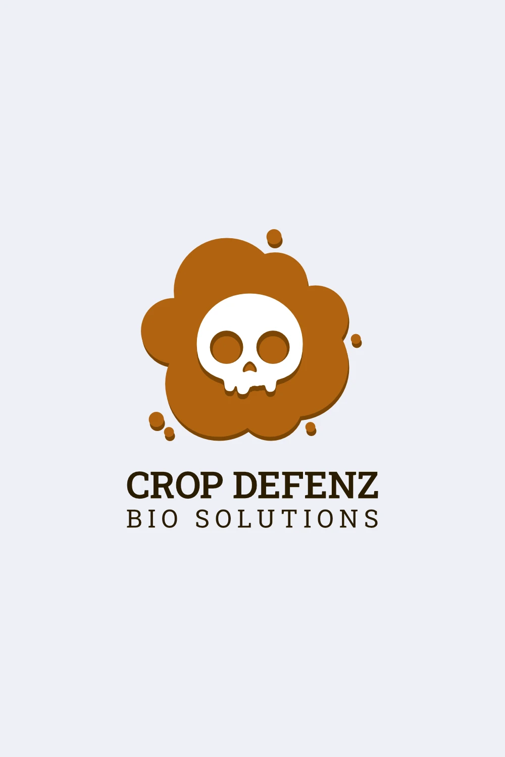 Example on how to Create a Memorable and Recognizable Logo Design. A brown cloud with a skull in the middle and the text "Crop Defenz Bio Solutions"
