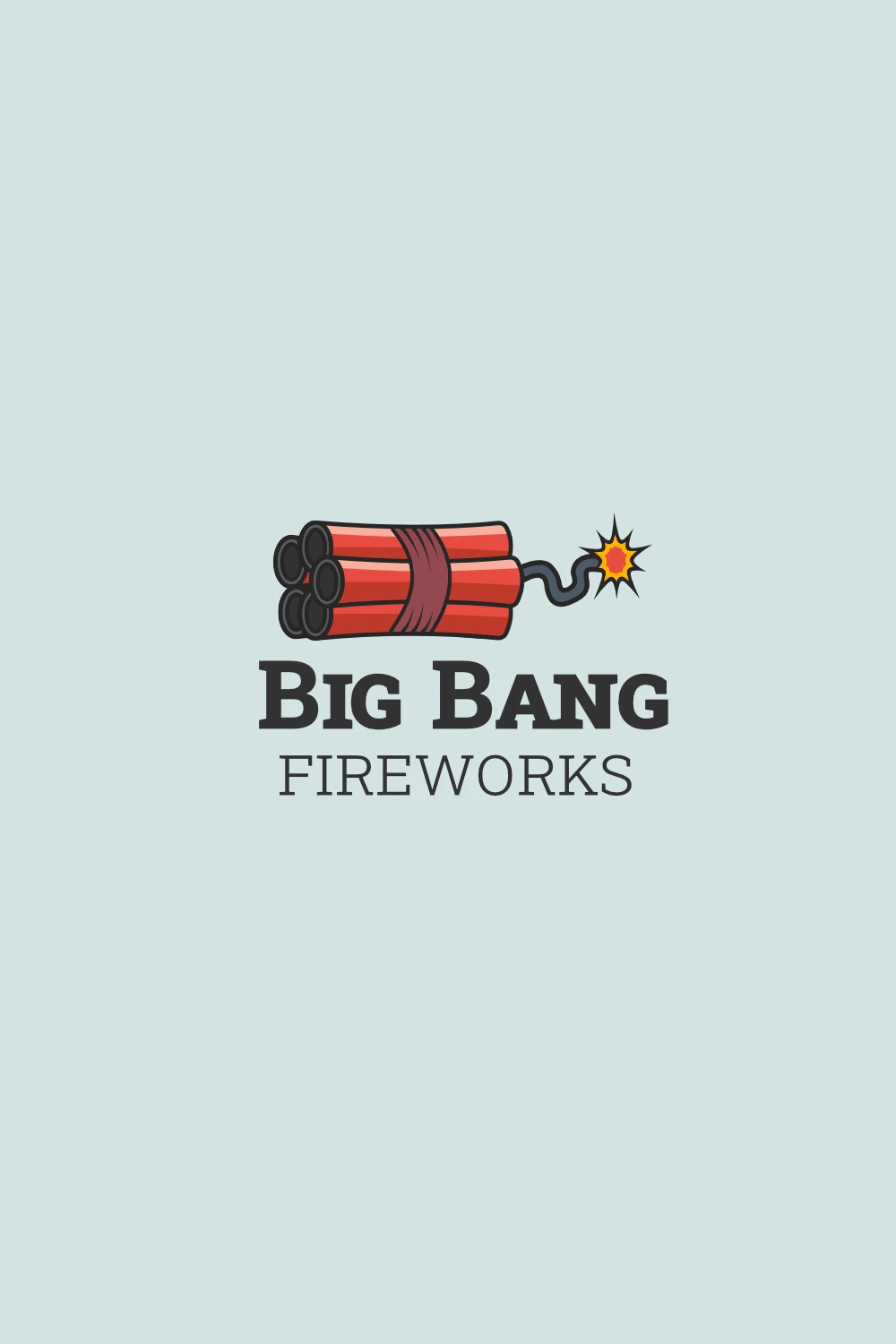 Memorable Logo Design that looks like a 5 rod dynamite and the fuse is lid. But the text says: "Big Bang Fireworks"